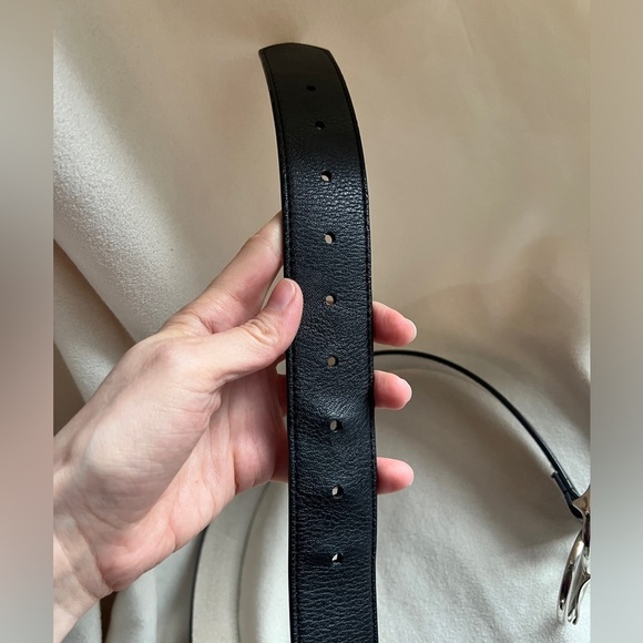 Black Genuine Leather Silver Double Loop Buckle Preppy Prep Statement Belt - Picture 5 of 10